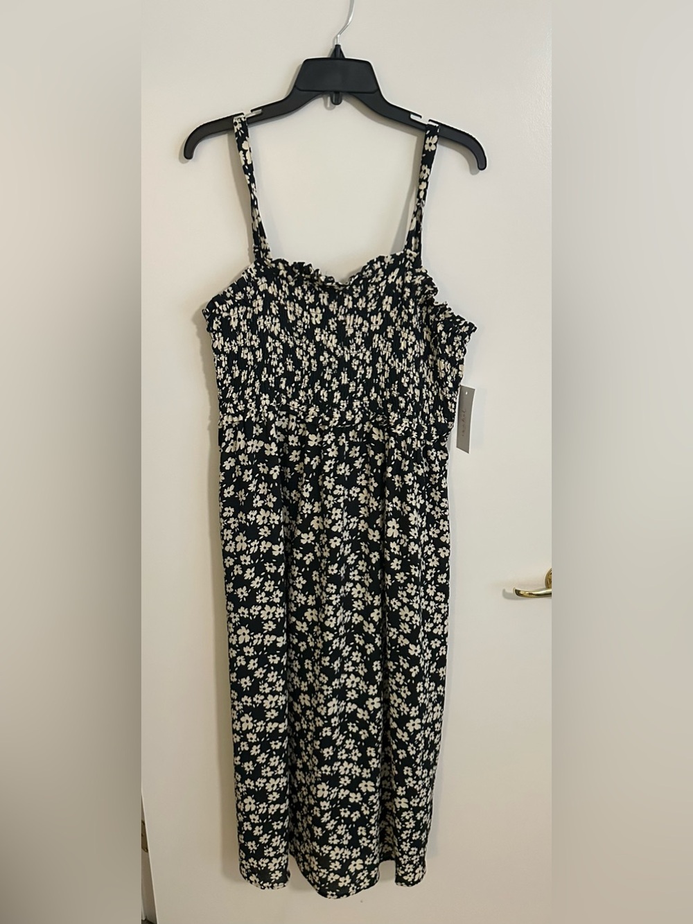 Maternity Floral Smocked Midi Dress - Black and White